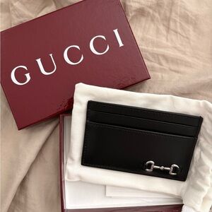 Gucci Black Leather Card Holder with Silver Horsebit